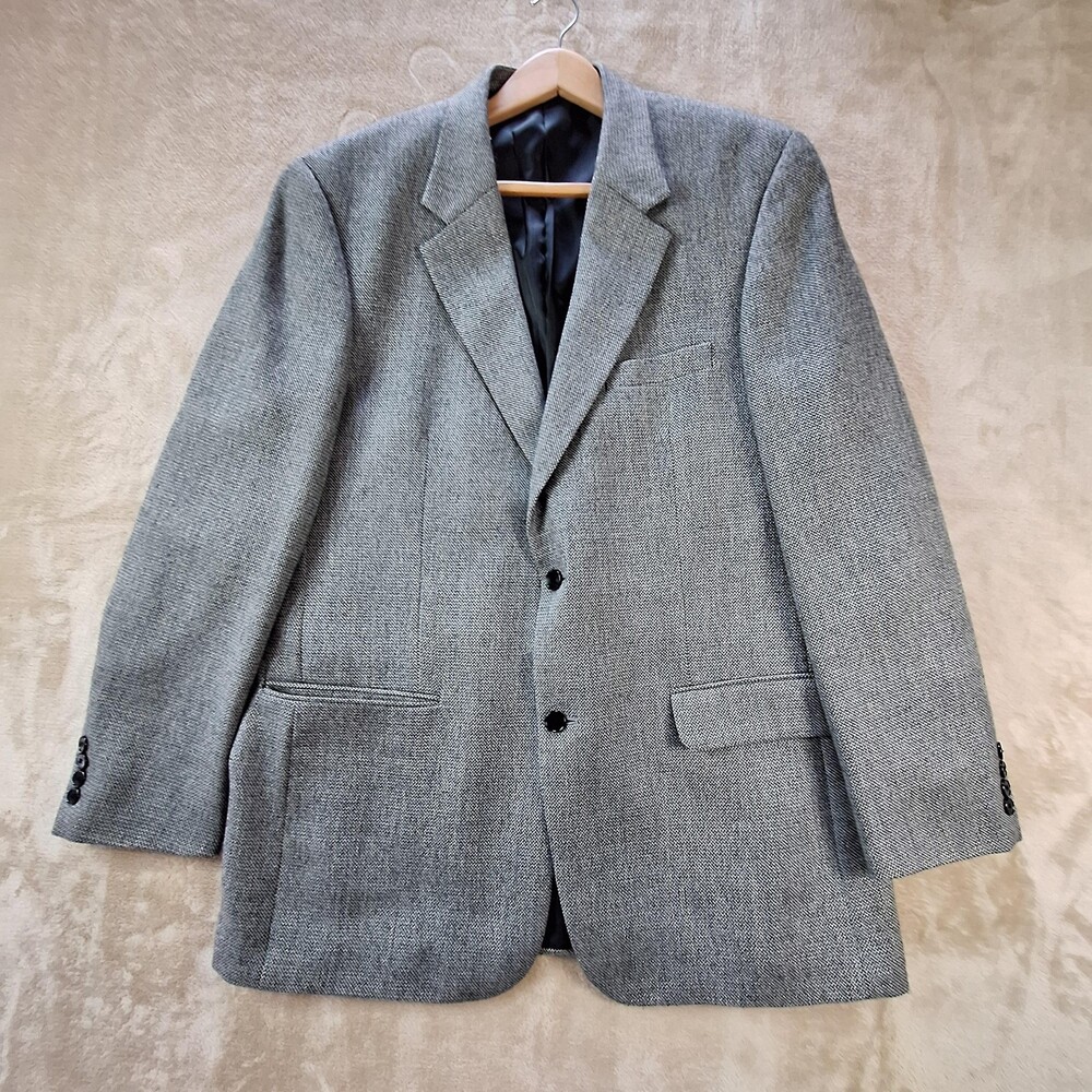 Savile Row Macy's Wool Blazer Sport Coat Mens Gray 2 Button Notch Lapel Lined
